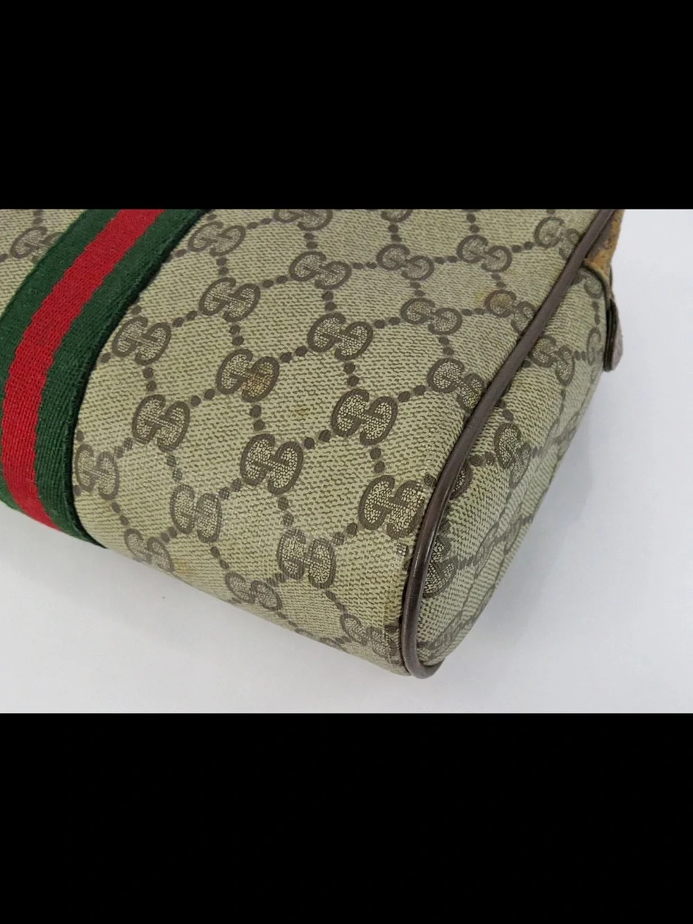 Gucci Brown GG Canvas Toiletry Pouch with Green and Red Web Stripe